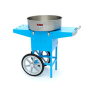 Machine à barbe à papa Maxima bleu avec chariot, diamètre de 52cm, prête à créer des sucreries aériennes.