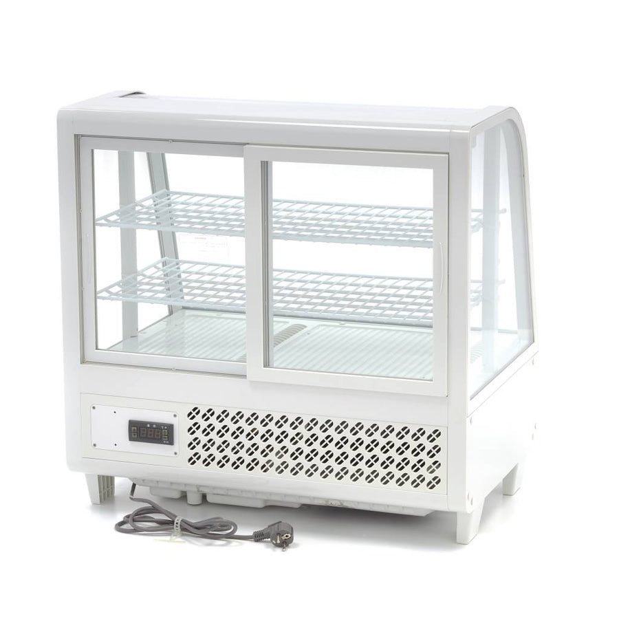 Vitrine à gâteaux réfrigérée Maxima blanche, capacité 100L, largeur 68 cm, vitrine pour desserts et pâtisseries.
