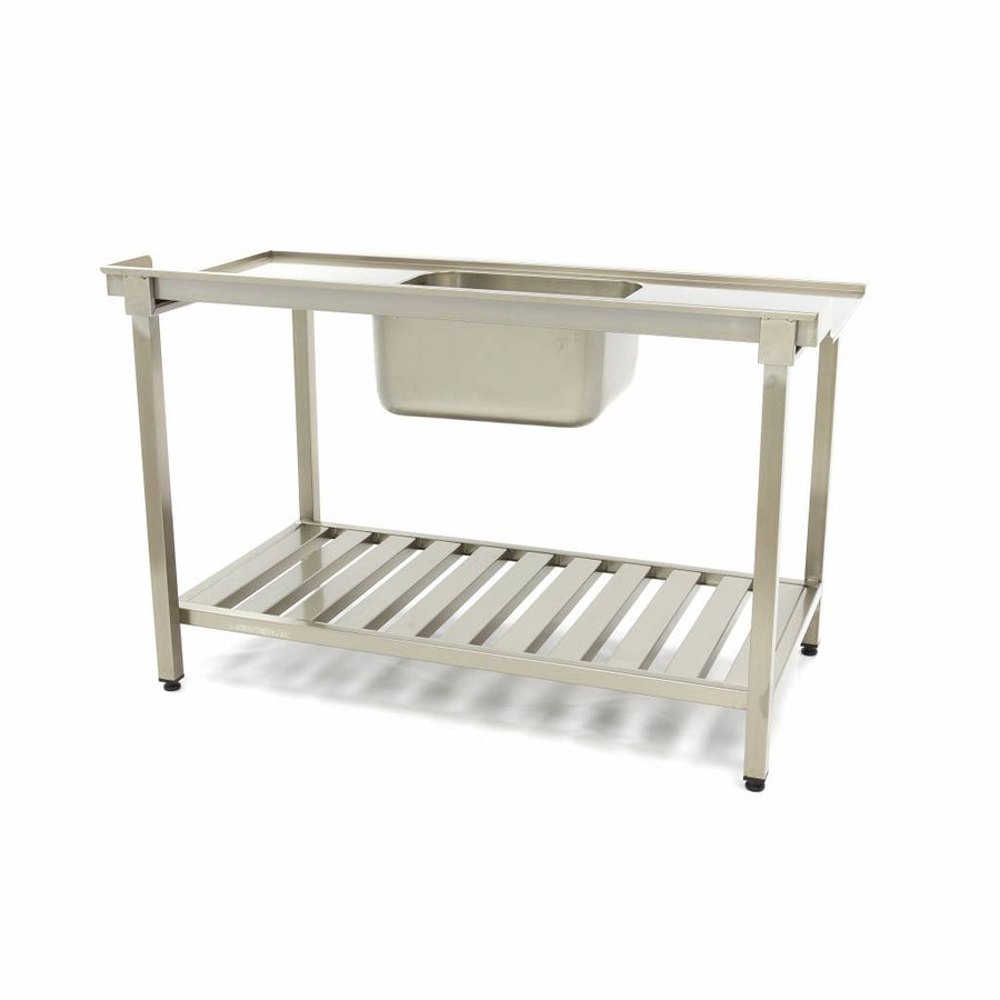 Table lave-vaisselle inox Maxima, 120x75 cm, droite avec évier, dosseret et étagère de rangement incluse.