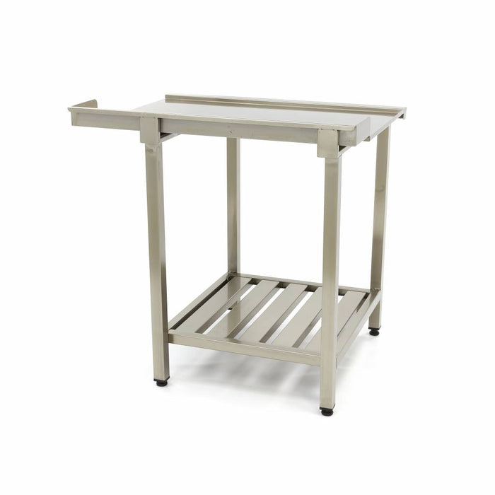 Table lave-vaisselle en inox Maxima, 70x75 cm, gauche avec dosseret et étagère de rangement, solide et pratique.