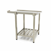Table lave-vaisselle en inox Maxima, 90x75cm, côté gauche, avec dosseret et étagère de rangement.