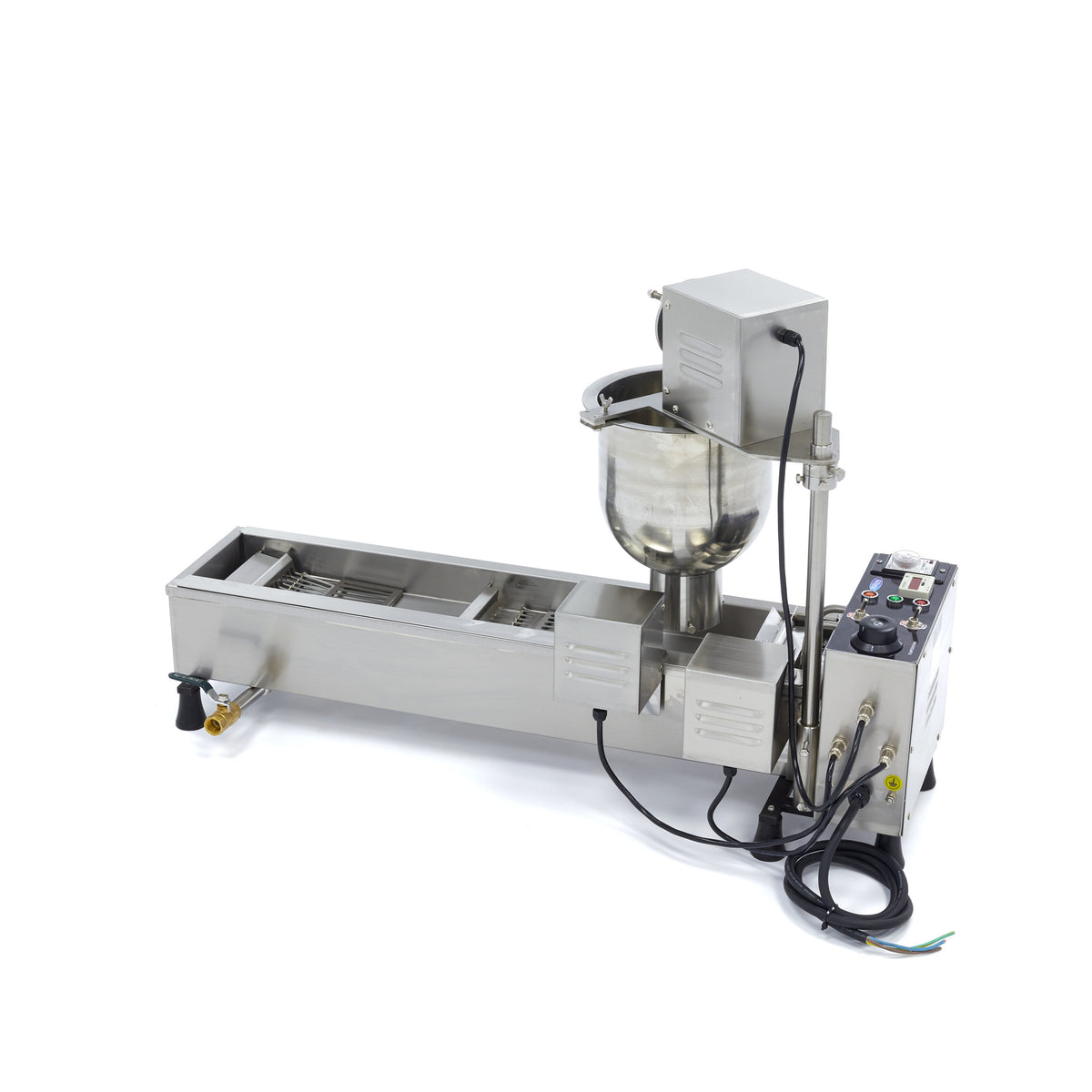 Appareil à donuts Maxima automatique avec friteuse, système de retournement, capable de produire 450 donuts par heure, vue de l'appareil