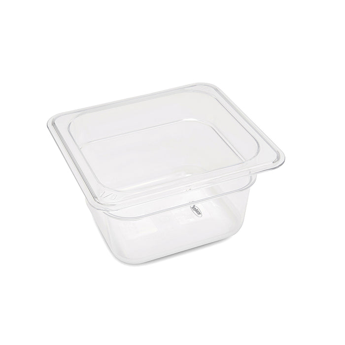 Bac gastronorme 1/6 GN en polycarbonate, profondeur 10 cm, de la marque Maxima, utilisé pour la cuisine professionnelle.