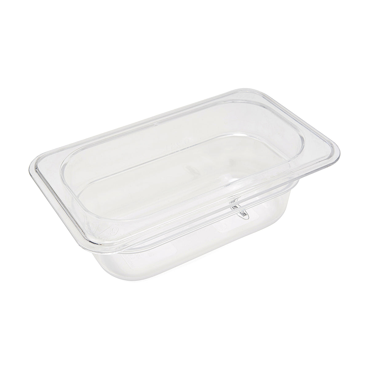 Récipent gastronorm 1/9 GN en polycarbonate, profondeur 6,5 cm, par Maxima, utilisé pour la préparation et la conservation des aliments.