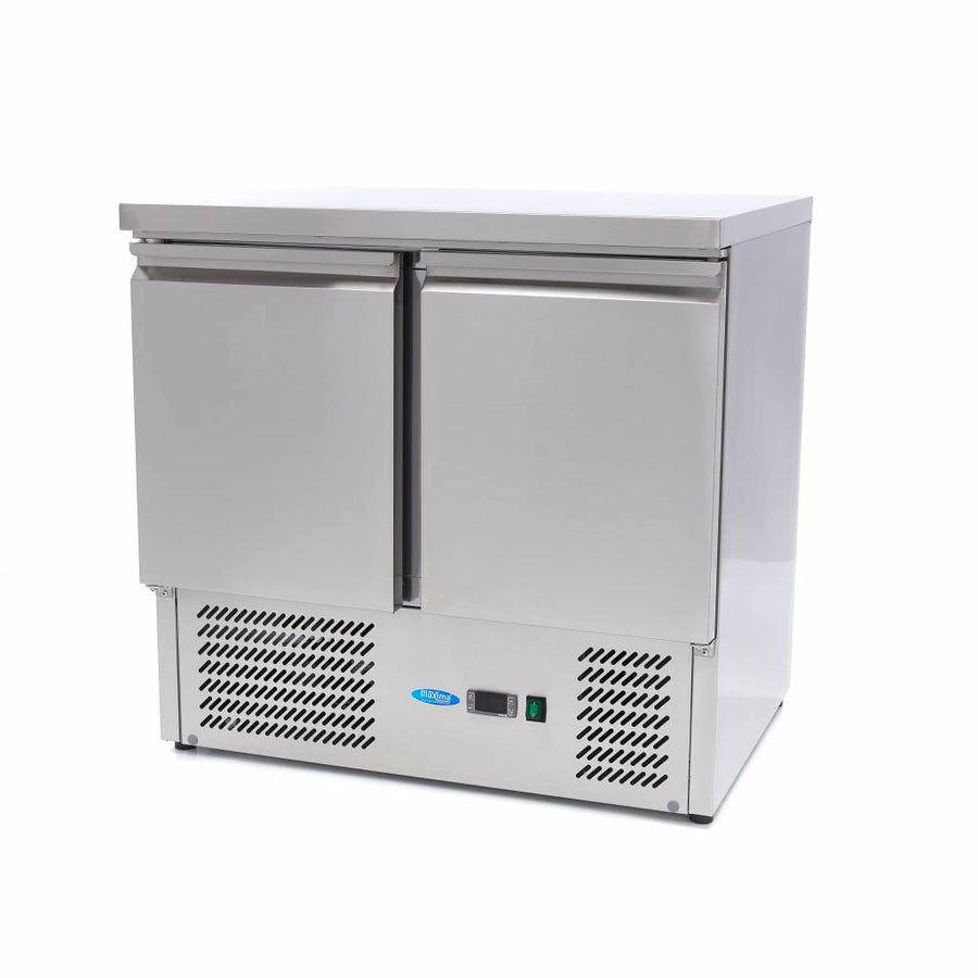Réfrigérateur de comptoir Maxima de 90 cm avec deux portes, intérieur visible avec étagères en verre et compartiments de rangement