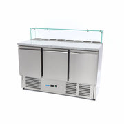 Réfrigérateur pour la préparation des pizzas - 137 cm - 3 portes - s'adapte à 8 x 1/6 GN - incl couvercle en verre