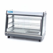Vitrine chauffante Maxima de 136 L avec 3 étagères, en verre et structure métallique, idéale pour la présentation d'aliments chauds.