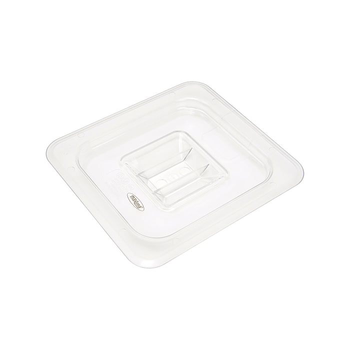 Couvercle gastronorm 1/6 GN en polycarbonate de la marque Maxima, pour bacs gastronormes, visible en position fermée.