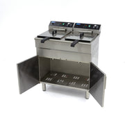 Friteuse - 2 x 16 L - 2 paniers - avec robinet de vidange et support - 400V