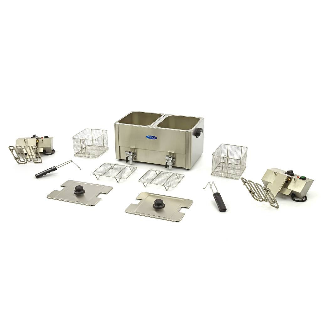 Friteuse - 2 x 8 L - 2 paniers - avec robinet de vidange