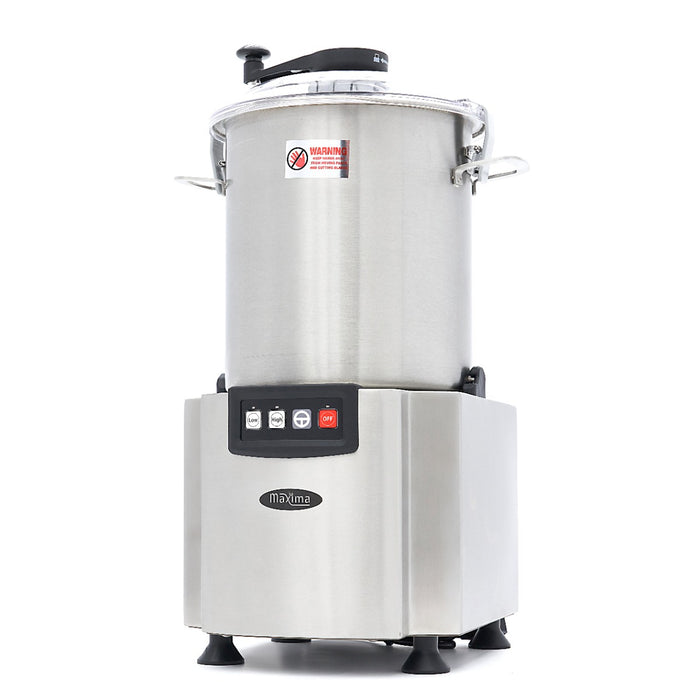 Robot culinaire Maxima de 18 L avec bol en acier inoxydable, accessoires inclus, pour préparer diverses recettes en cuisine.
