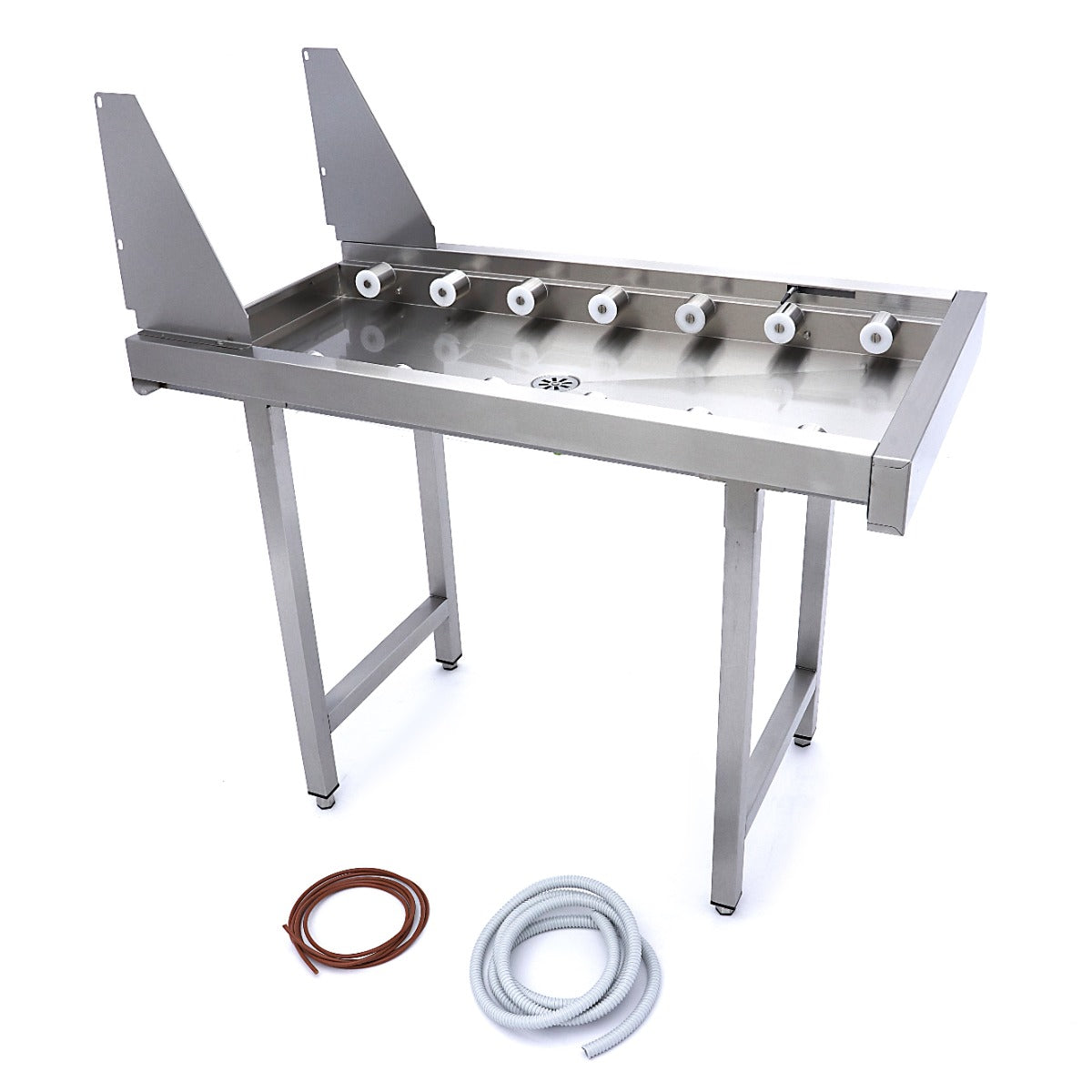 Table à rouleaux droits en acier inoxydable pour lave-vaisselle Maxima, idéal pour convoyeur à paniers, sur une image claire.
