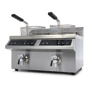 Friteuse - 2 x 8 L - 2 paniers - induction - avec robinet de vidange