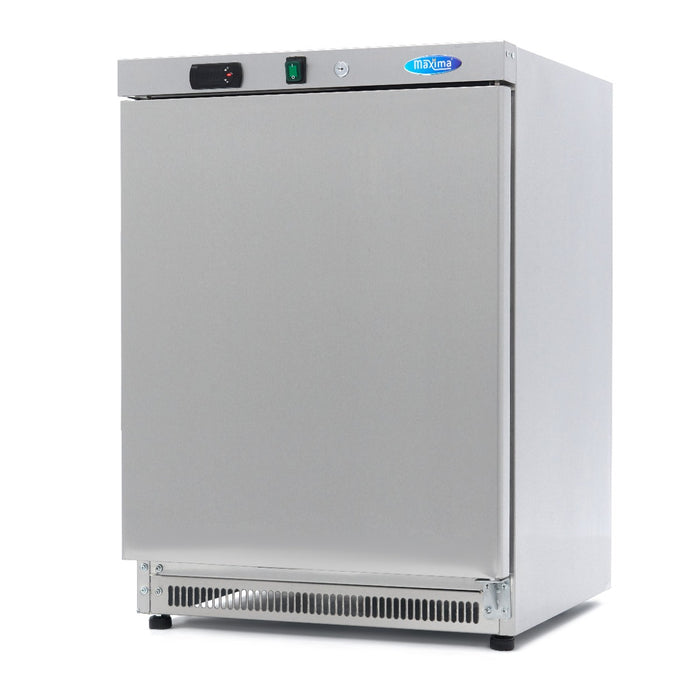 Congélateur de table Maxima 200 L en acier inoxydable avec 2 étagères fixes, compact et pratique pour la conservation.