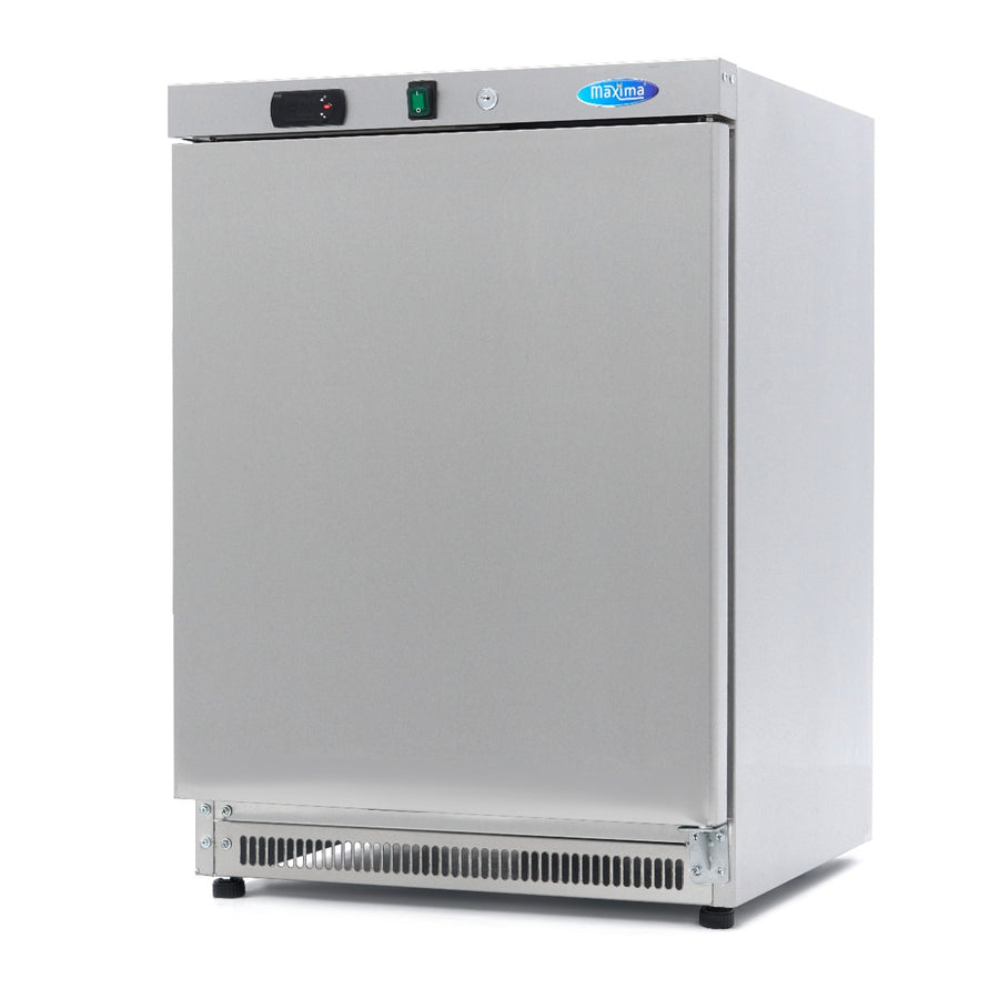 Congélateur de table Maxima 200 L en acier inoxydable avec 2 étagères fixes, compact et pratique pour la conservation.