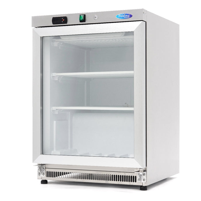 Congélateur de table Maxima 200 L en acier inoxydable avec porte en verre, compact et moderne pour la conservation des aliments