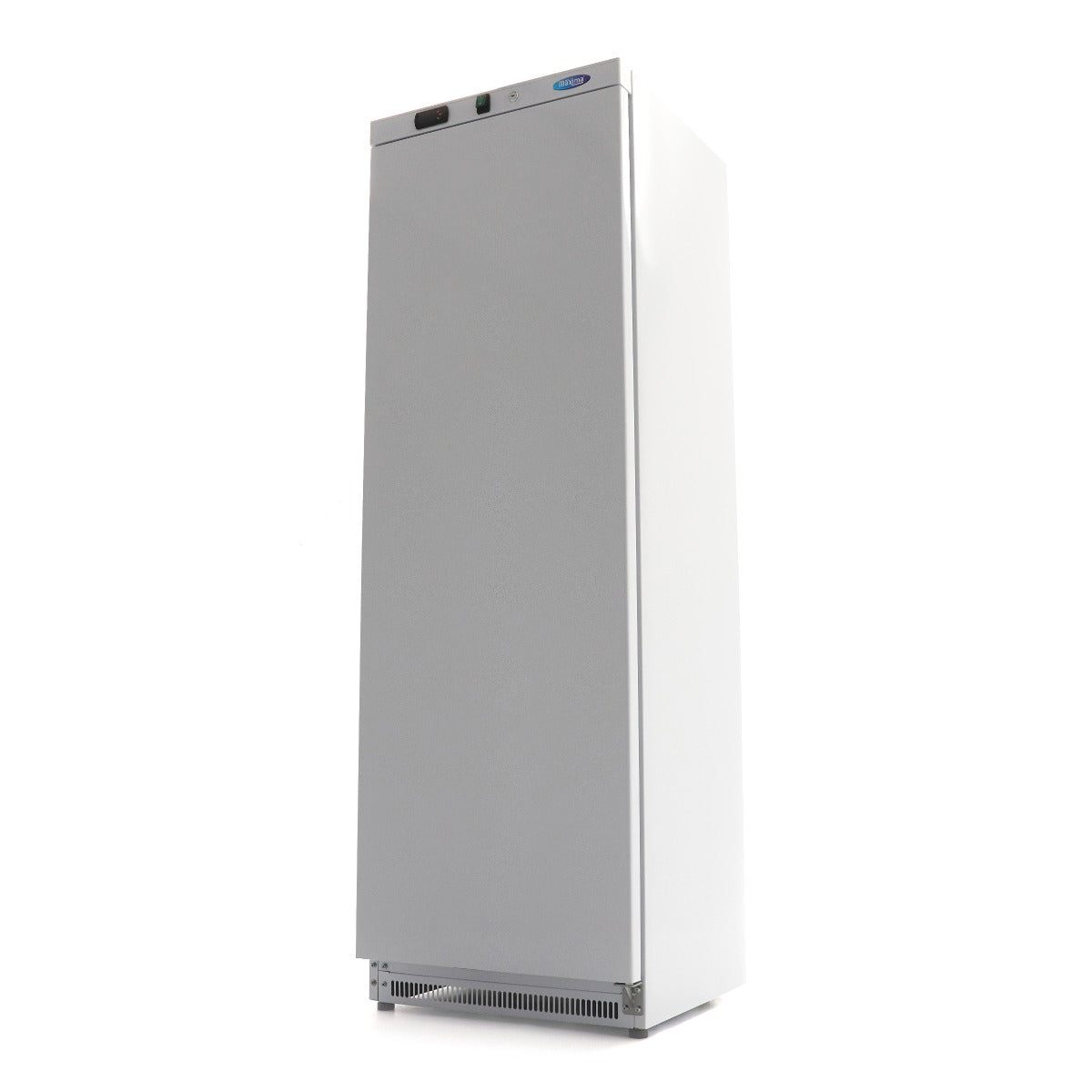 Réfrigérateur Maxima blanc de 400 L avec 4 étagères réglables, intérieur spacieux et moderne.
