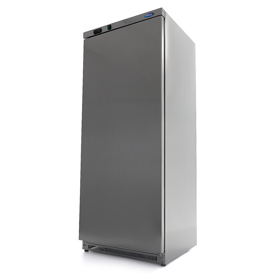 Congélateur professionnel Maxima de 600 L en acier inoxydable avec 6 étagères fixes, porte en acier robuste et intérieur spacieux.