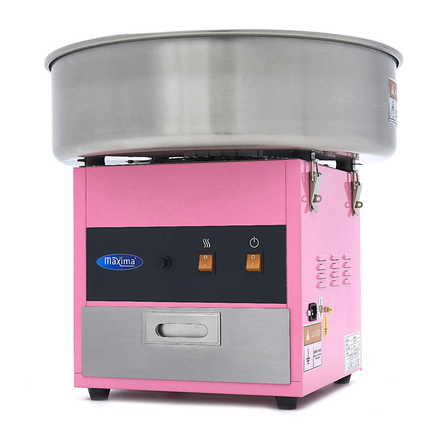 Machine à barbe à papa Maxima rose de 52cm, avec bol en acier inoxydable, prête à créer des délicieuses barbe à papa colorée.