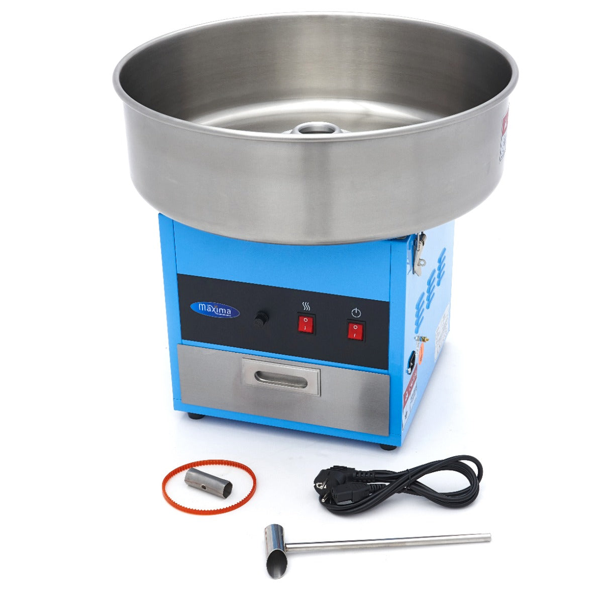 Machine à barbe à papa Maxima bleu, diamètre 52cm, appareil électrique pour faire des bonbons de sucre filé.