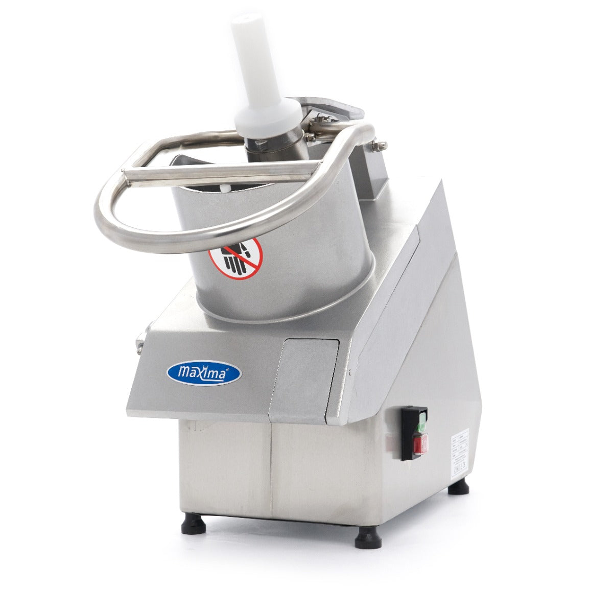 Coupe-légumes Maxima avec 5 disques de coupe, capacité jusqu'à 450 kg/h, en acier inoxydable pour trancher divers légumes.