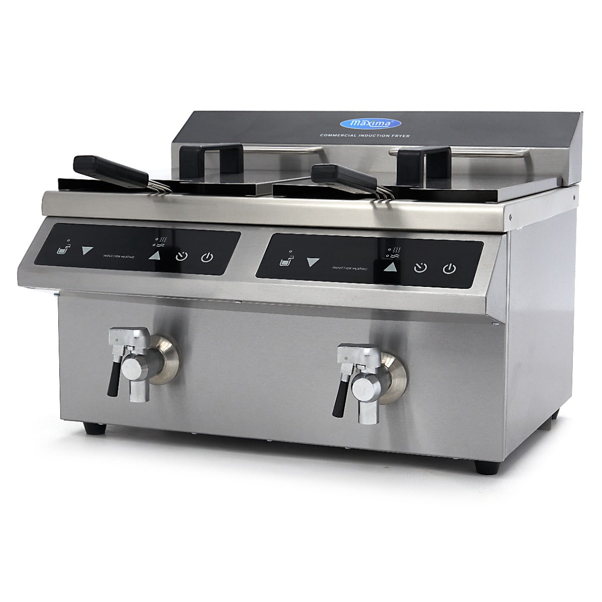 Friteuse - 2 x 8 L - 2 paniers - induction - avec robinet de vidange