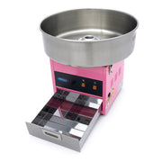 Machine à barbe à papa Maxima rose, diamètre 52 cm, vue en gros plan avec cône en sucre prêt à être tourné.