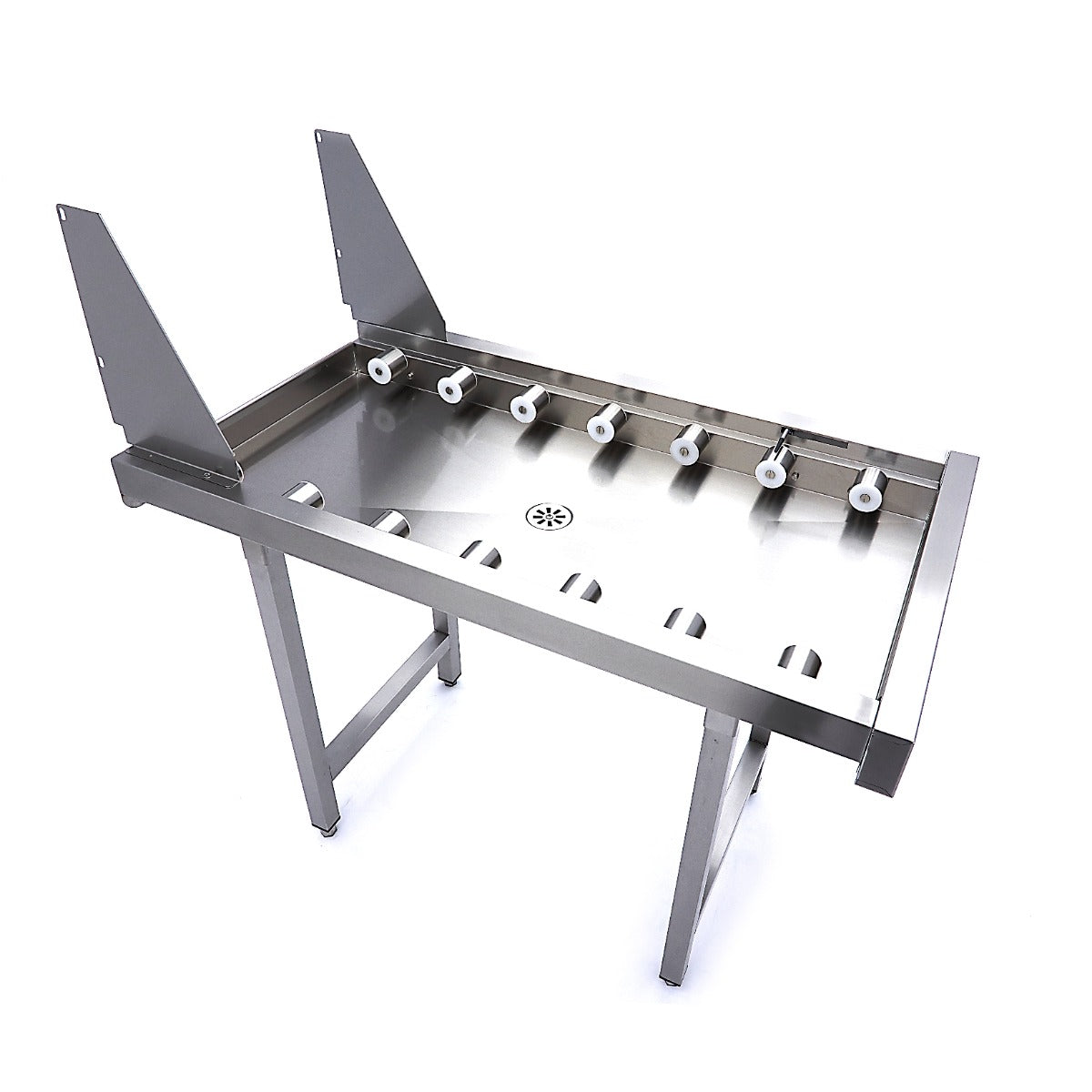 Table à rouleaux droits en acier inoxydable pour lave-vaisselle Maxima, adaptée au convoyeur à paniers, visible en image.