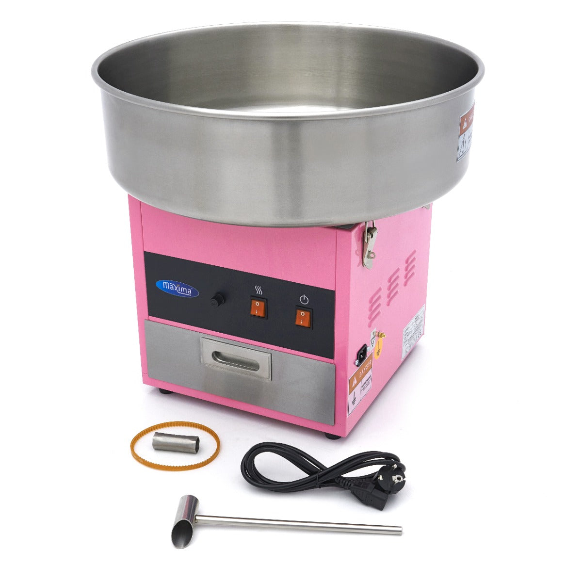 Machine à barbe à papa Maxima rose avec diamètre de 52 cm, appareil électrique pour créer des barbes à papa colorées.
