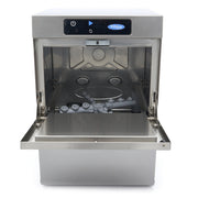 Lave-verre professionnel Maxima 35x35 cm avec pompes, affichage numérique, 230V, pour rinçage, vidange et savon.