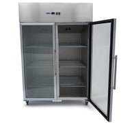 Réfrigérateur Maxima 2 portes en acier inoxydable avec porte en verre, 1200 L, 6 étagères réglables (2/1 GN)