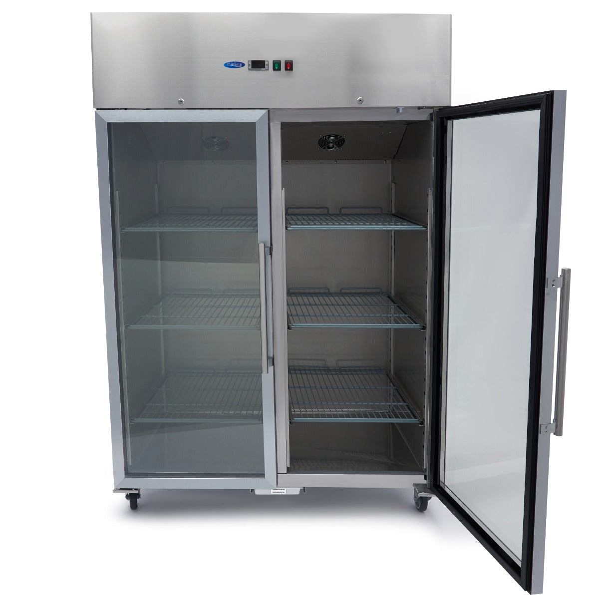 Réfrigérateur Maxima 2 portes en acier inoxydable avec porte en verre, 1200 L, 6 étagères réglables (2/1 GN)