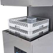 Lave-vaisselle professionnel à capot Maxima, 50x50cm, avec pompes de vidange, rinçage et savon, 400V, image montrant le panneau de contrôle.