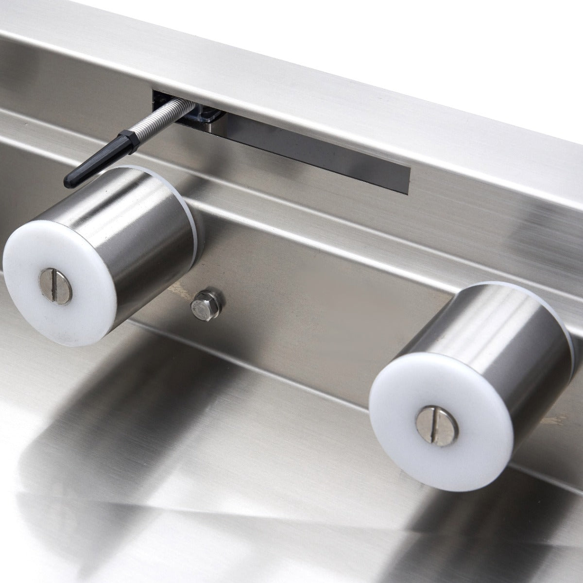 Table à rouleaux droits en acier inoxydable pour convoyeur à paniers de lave-vaisselle Maxima, support solide et durable.