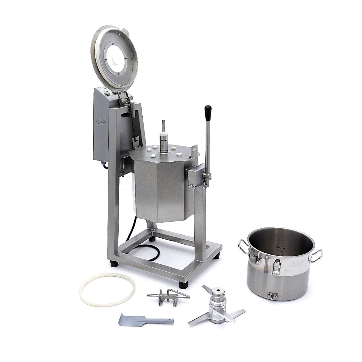 Robot de cuisine Maxima avec bol de 30L, incluant accessoires, pour préparer divers plats en grande capacité.