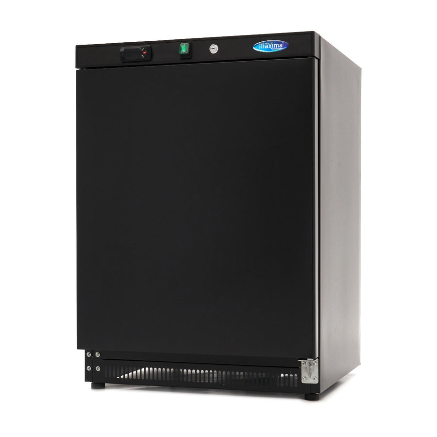 Congélateur de table noir Maxima 200 L avec 2 étagères fixes, compact et pratique pour la conservation des aliments.