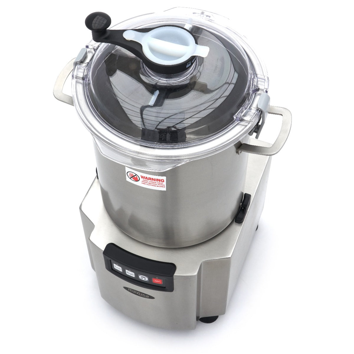Robot culinaire Maxima de 18 L avec bol en acier inoxydable et accessoires, idéal pour préparer de grandes quantités.