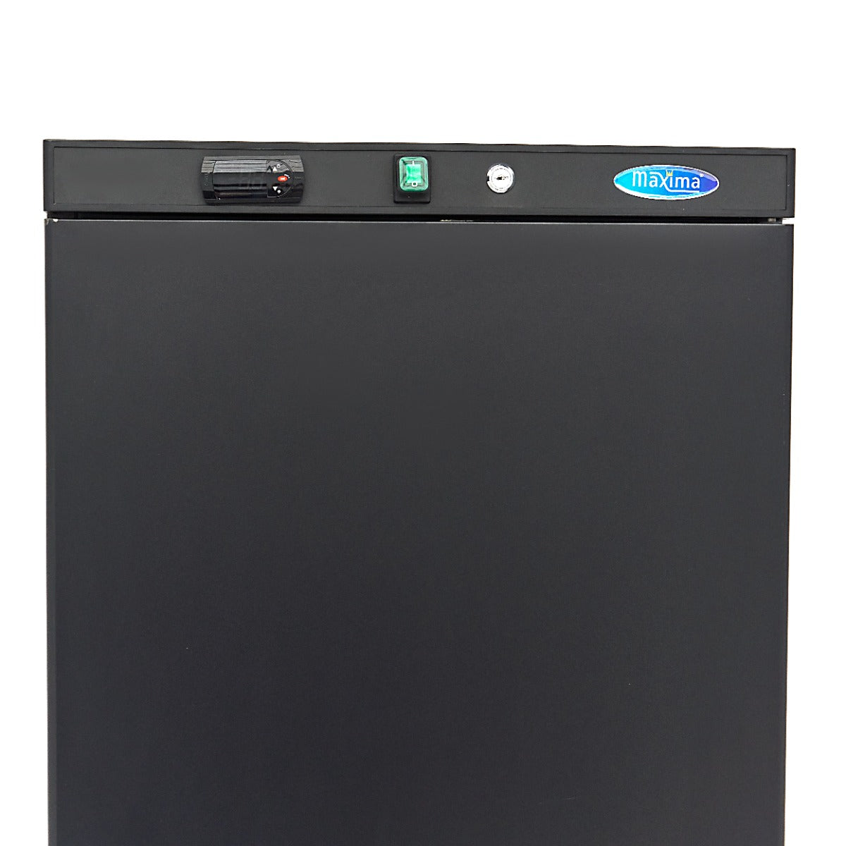 Réfrigérateur Maxima noir de 400 L avec 4 étagères réglables, intérieur spacieux et design moderne.