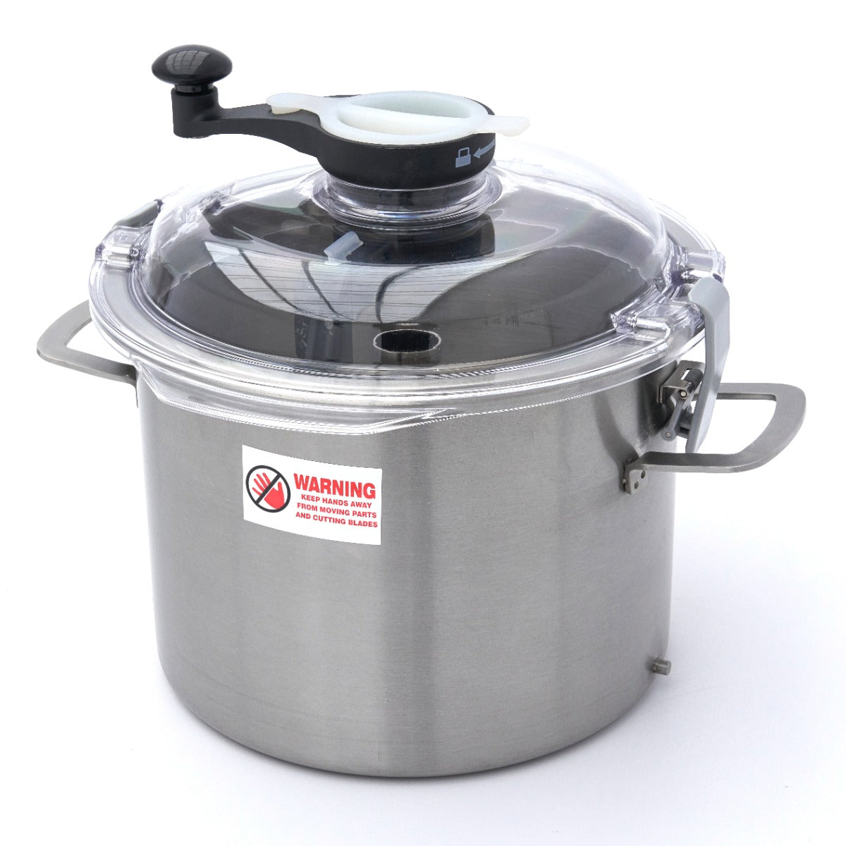 Robot de cuisine Maxima, robot culinaire de 12 L avec bol en acier inoxydable et divers accessoires visibles dans l'image.