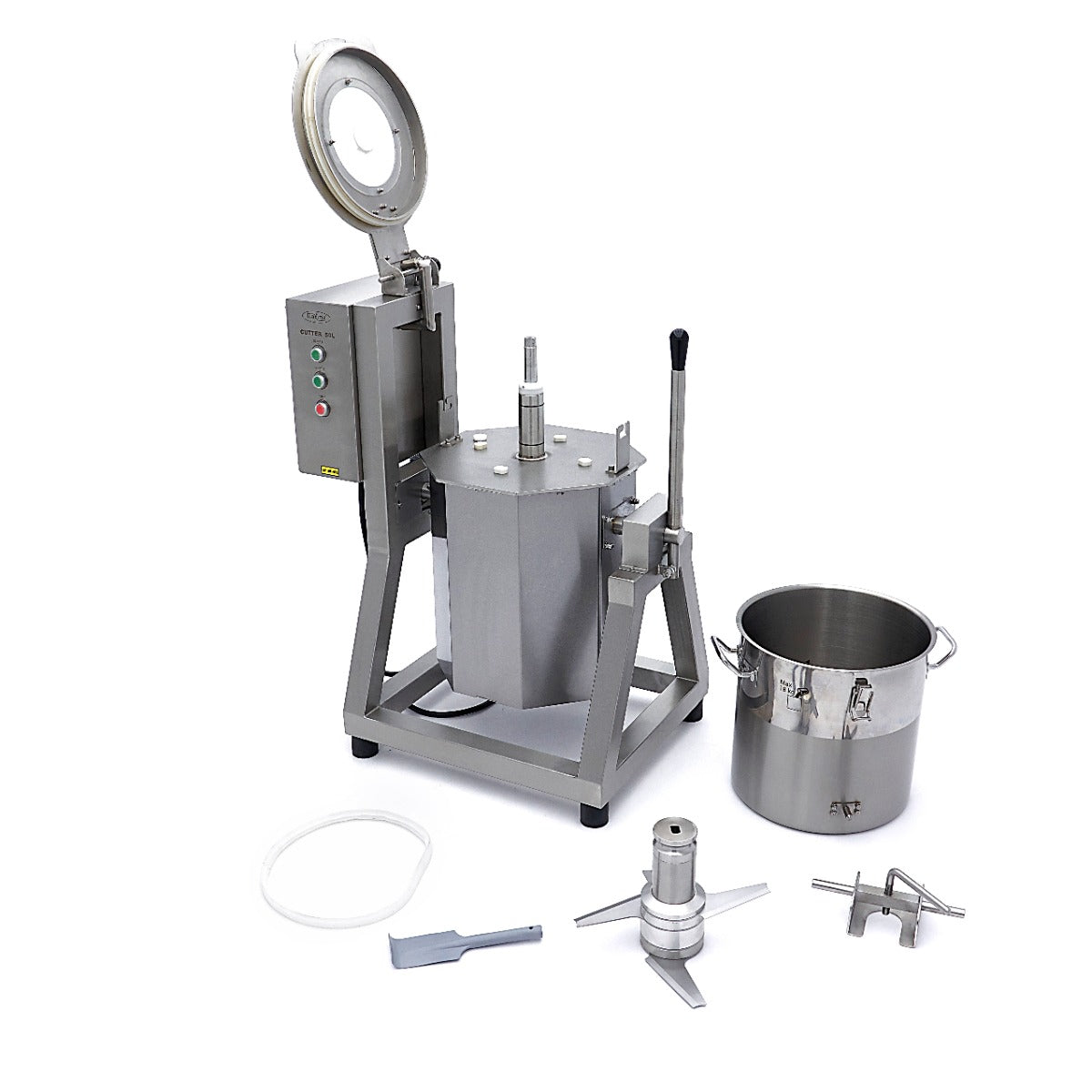 Robot de cuisine Maxima de 50 L avec bol large, accessoires inclus, idéal pour la préparation culinaire professionnelle.