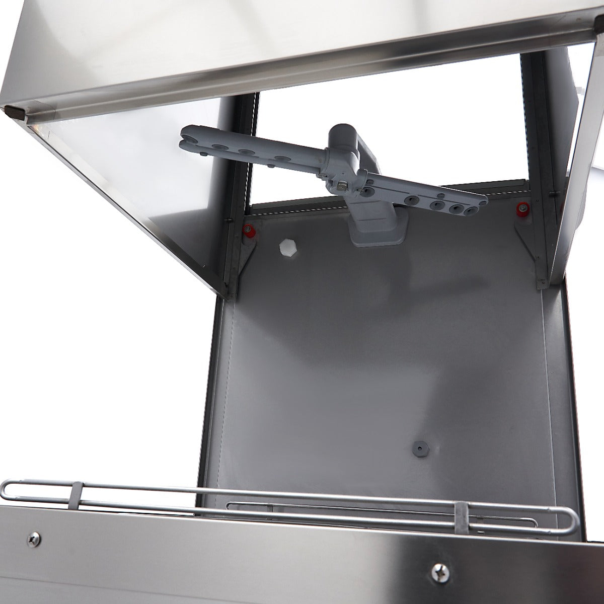 Lave-vaisselle professionnel à capot Maxima 50x50cm avec pompes de vidange, rinçage et savon, 400V, vue de face.