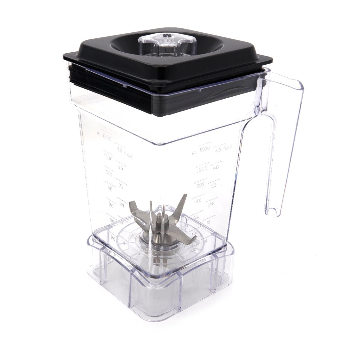 Jug de blender Maxima MKU Blender complet, contenant un bol en plastique blanc avec couvercle et lame en acier inoxydable.