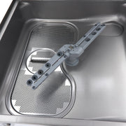Lave-vaisselle professionnel à capot Maxima 50x50cm avec pompes de vidange, rinçage et savon, 400V, image montrant le panneau de contrôle.