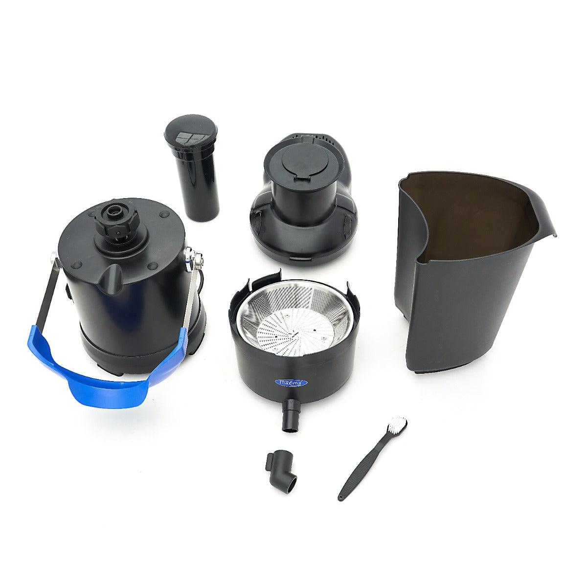 Extracteur de jus Maxima avec presse-agrumes à 2 vitesses et hauteur de verre de 19 cm, pour préparer des jus frais.