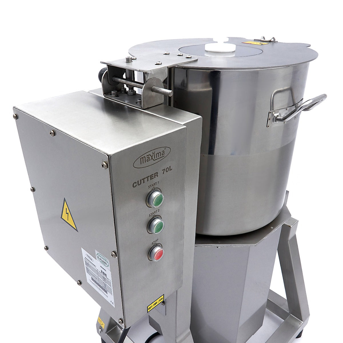 Robot de cuisine Maxima de 70 L avec bol en acier inoxydable, accessoires inclus, pour préparation culinaire professionnelle.