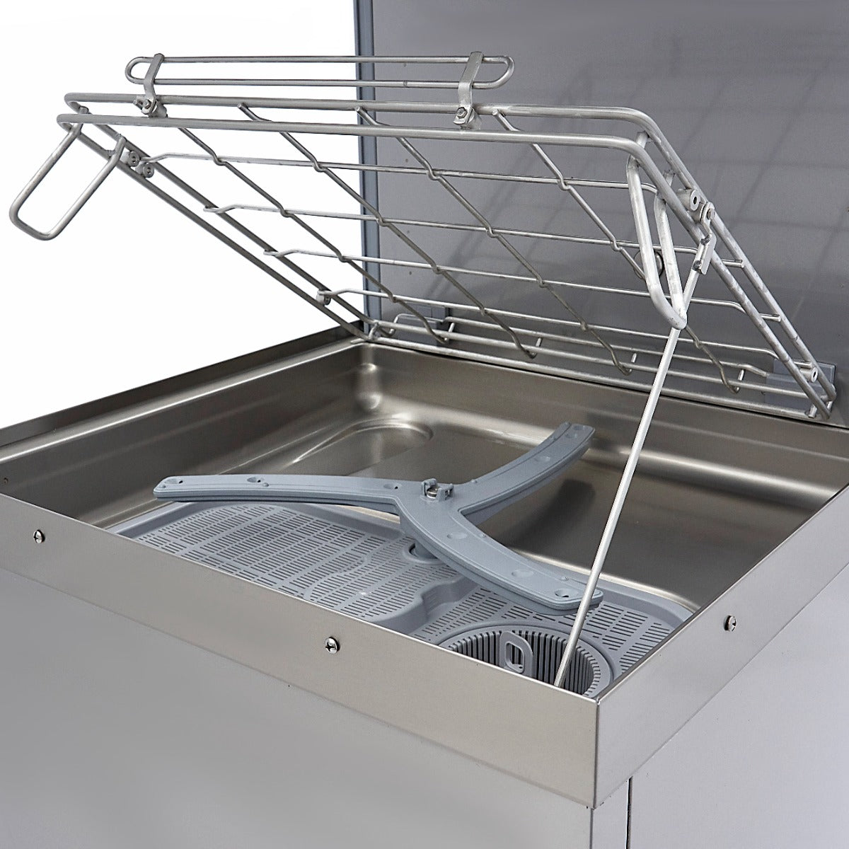 Lave-vaisselle professionnel Maxima à capot 50x60cm avec pompes de rinçage et de savon, 400V, vue de face.
