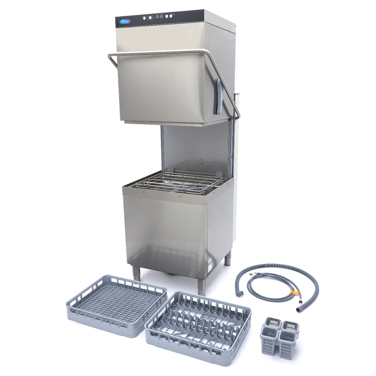 Lave-vaisselle professionnel à capot Maxima, 50x60cm, avec pompes de rinçage et de savon, connecté en 400V.