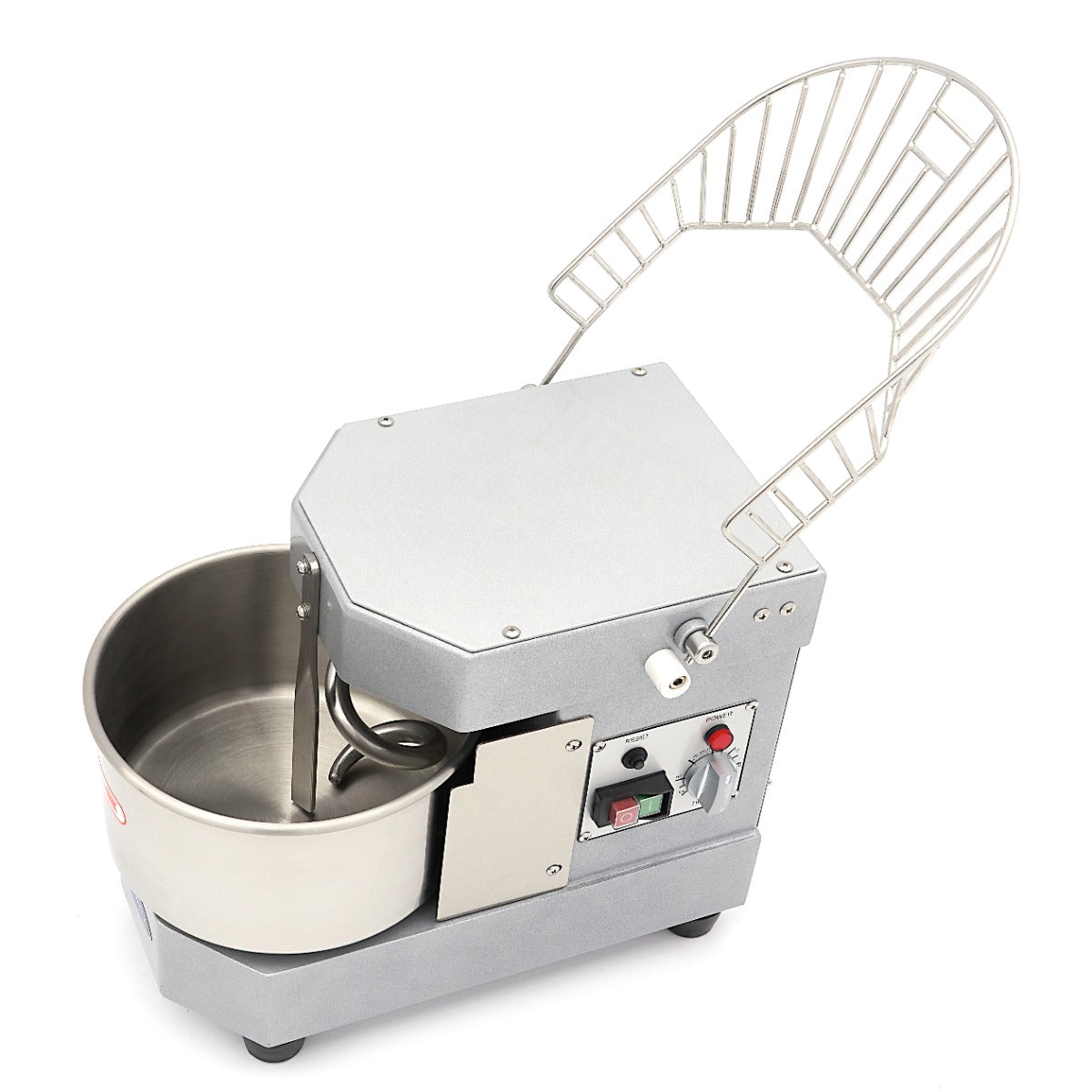 Pétrin à spirale Maxima en métal argenté, capacité de 8 L pour 4,5 kg de pâte, machine à pâte professionnelle.