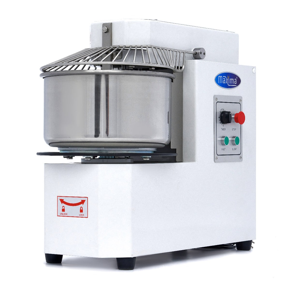 Pétrin à spirale Maxima de 30 L pour 18 kg de pâte, deux vitesses, bol amovible, idéal pour la pâte à pain ou pâtisserie.
