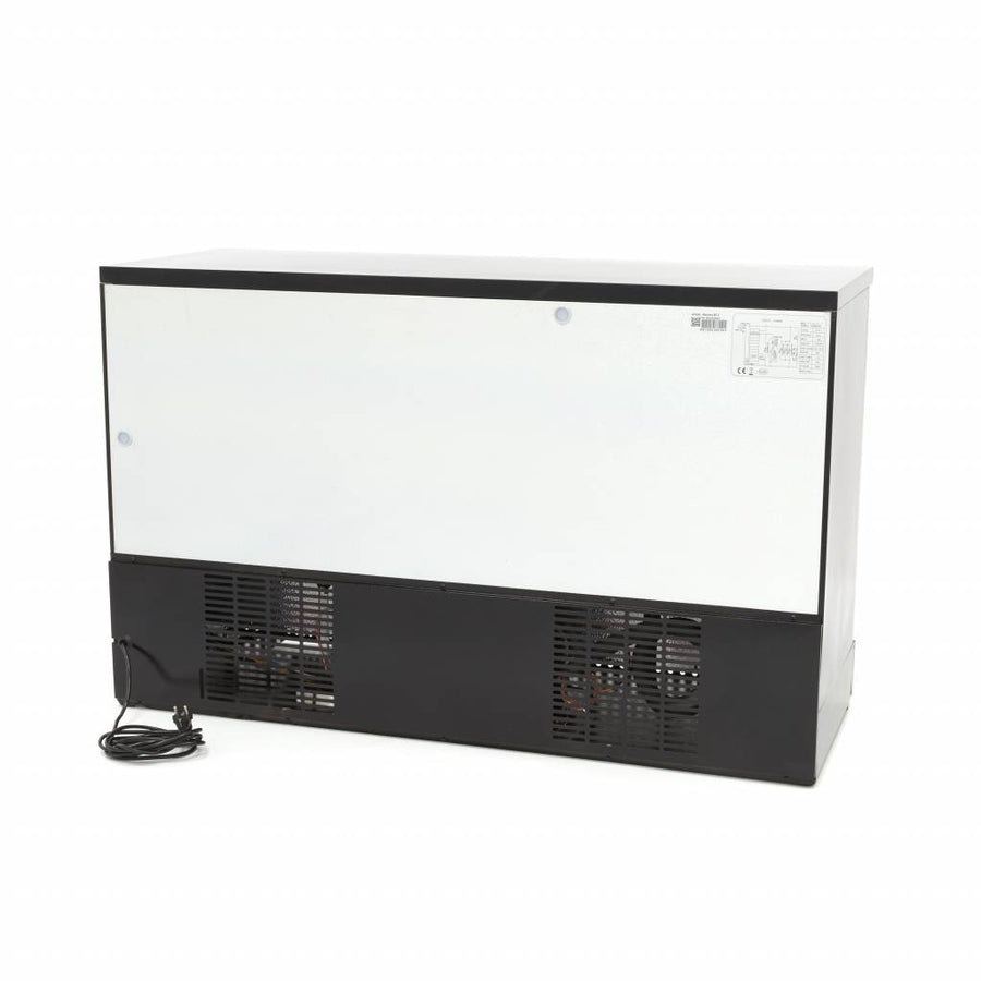 Réfrigérateur à boissons Maxima à 3 portes avec 6 étagères réglables, intérieur visible avec boissons et espace de rangement